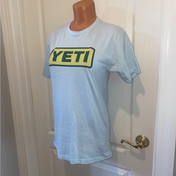Yeti Tops - YETI Badge Logo T Shirt Tee Blue With 2-tone Yellow Green Badge S Small $30
